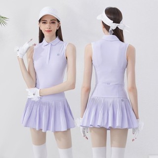 【Milky】夏季高爾夫網球短袖裙套裝 女韓版無袖上衣修身GOLF女裝百褶裙女 高爾夫球上衣套裝 夏天高爾夫服飾穿搭 舒