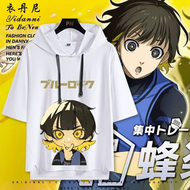 藍色監獄衣服 上衣 藍色監獄周邊 動漫T恤 藍色監獄動漫藍鎖cos短袖潔世一蜂樂回連帽短袖T恤夏季男女痛衣 e97