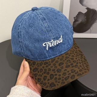 【新款帽子】 American Retro Leopard Print Denim Stitching Baseball