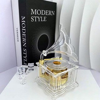 ⚡新品 透明留聲機音樂盒學生水晶生日可愛獎勵壓克力音樂盒音樂禮品