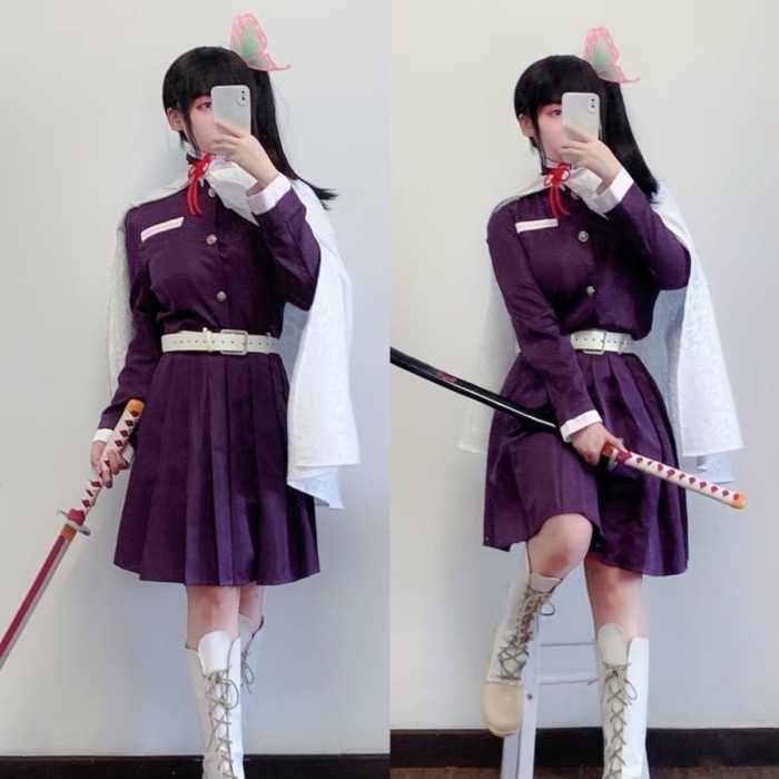 【台灣寄出】優選 漫展cos扮演 動漫應援衣服 【紫色刺繡版】鬼滅之刃栗花落香奈乎cos服紫色香奈乎全套紫色 二次元 收