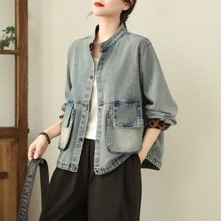 Retro Fashion Patch Denim Jacket Women 2026 Spring And Autum