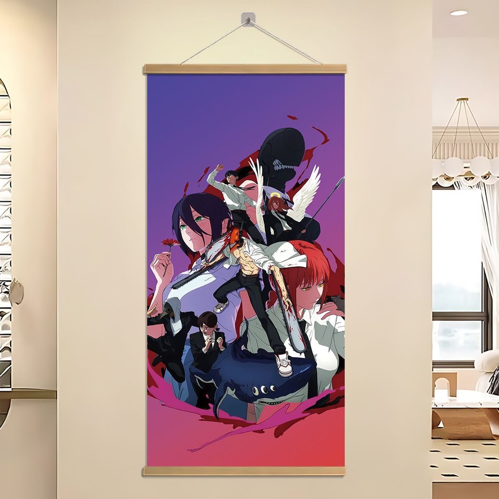 【新品促銷】 電鋸人蕾賽電影蕾賽篇動漫周邊高清實木掛軸掛畫客廳臥室裝飾掛畫 蕾潔篇