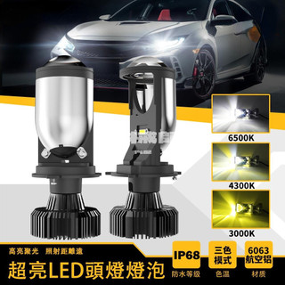 『台灣出貨』超亮 H4 LED魚眼大燈 迷你直上魚眼 機車魚眼LED大燈 超亮 聚光 三色燈泡 12V 24V