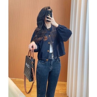 Denim Small Jacket For Women 2026 New Round Neck Versatile W