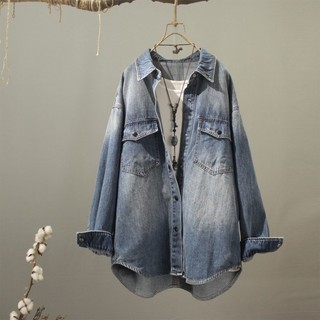 Style Design Denim Cotton Shirt Jacket Women's Loose Slim La