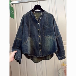 Stand Collar Denim Shirt Jacket For Women Early Autumn Small