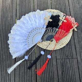 可開發票💖 全新復古舞蹈扇子蘿莉塔旗袍走秀拍照摺扇詠春羽毛扇公主風羽毛扇