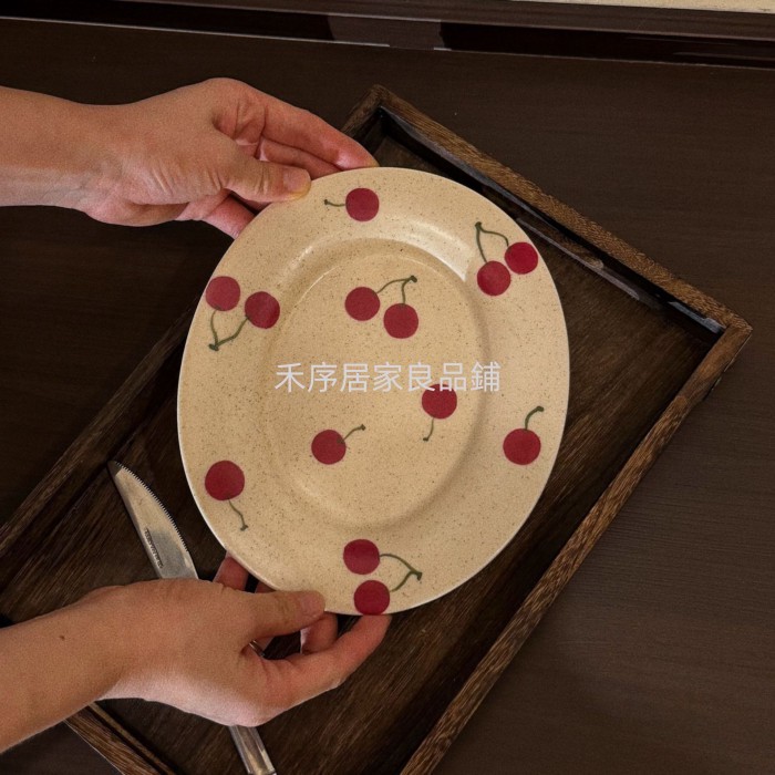 🔥熱銷 陶瓷盤 橢圓盤 復古手繪下午茶 復古陶瓷下午茶 復古橢圓下午茶 復古水果下午茶 復古下午茶甜點 0103