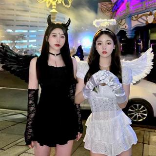天使翅膀背飾 精靈惡魔萬聖節服裝cos白色黑色羽毛成人服飾小道具