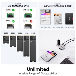♞,♘,♙,,MAIWO 2.5/3.5 英寸 SATA HDD/SSD 外殼 M.2 NVMe/SATA SSD 外殼