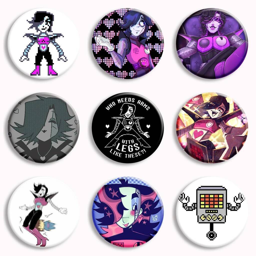 Mettaton EX 動漫人物遊戲軟按鈕徽章胸針身體遊戲角色惡棍胸針徽章遊戲玩家收藏