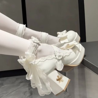 ♞,♘,♙櫻花!cos漫展原創新款甜美蝴蝶結Lolita櫻花蘿莉櫻花鞋跟大尺碼