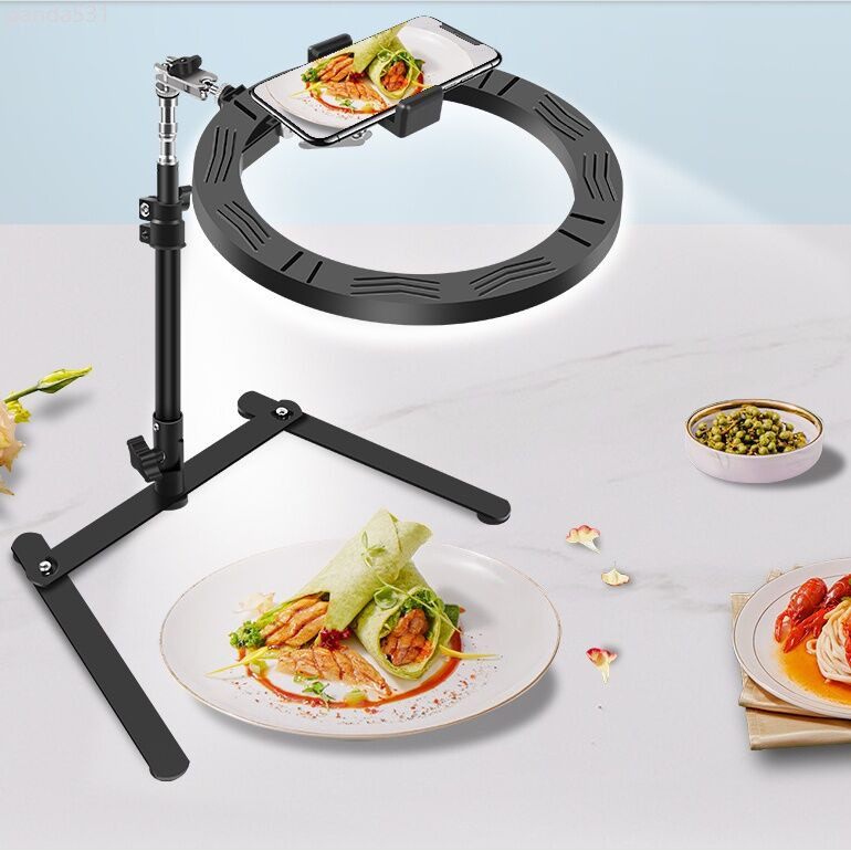 ♞【平價熱銷自拍補光神器】手機支架桌面直播俯拍支架 補光燈直播帶貨美食拍攝課程錄制神器