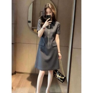 Summer French Style Elegant Blouse Dress Textured Lapel Mid-
