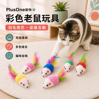 【PlusOne寵物】彩色老鼠玩具羽毛尾巴毛絨逗貓互動貓咪自嗨幼貓解悶用品