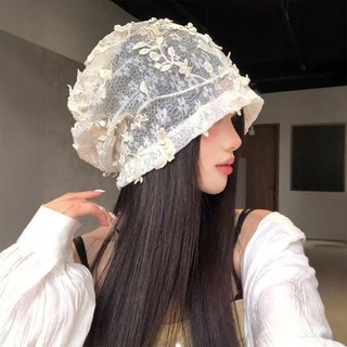 ♞,♘Sweet Lace Piles Of Flowers Hat Women's Thin Big Head Atm