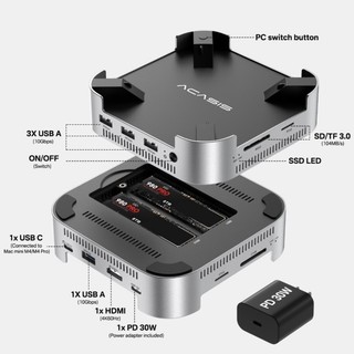 ♞,♘,♙,,ACASIS 10Gpbs雙盤位外接盒MAC Mini M4底座相容 Thunderbolt 4/3 擴充套件