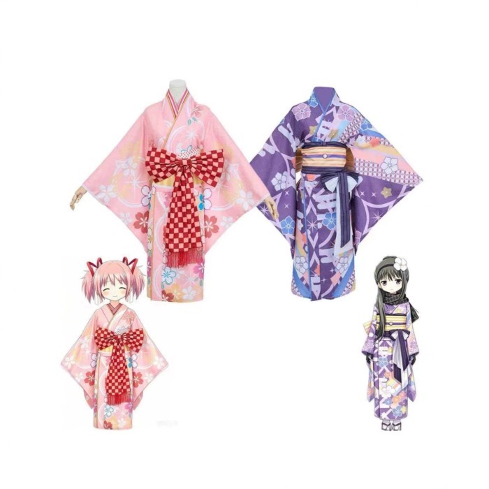 🎀臺灣出貨🌸 現貨魔法少女小圓曉美焰鹿目圓cos服提花和服鹿目圓二次元表演服