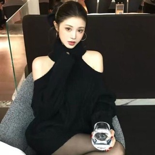 Fart Shop玫瑰禮記 高領露肩毛衣女秋冬慵懶感針織上衣紅色毛衣