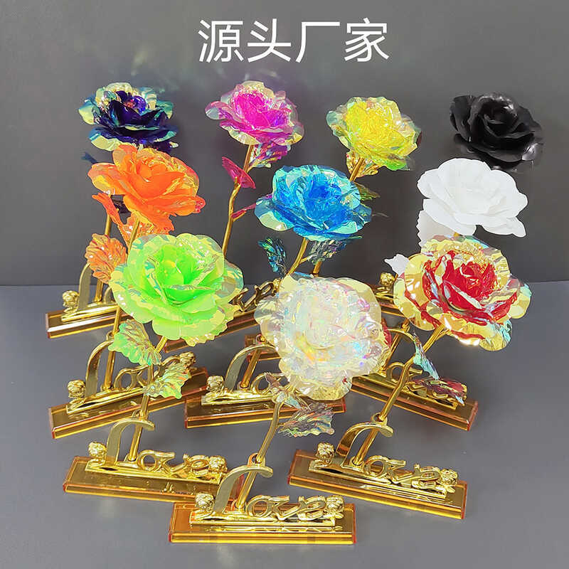 彩金金箔玫瑰花玫瑰禮盒花母親節520聖誕情人節禮物生日桃心燈