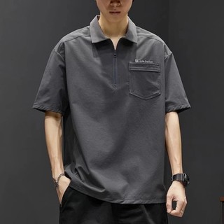 日係黑色短袖【M-5XL】大碼夏季男裝Polo衫男T恤大碼寬鬆潮牌ins口袋體恤胖子男裝大尺碼服飾 大碼男裝