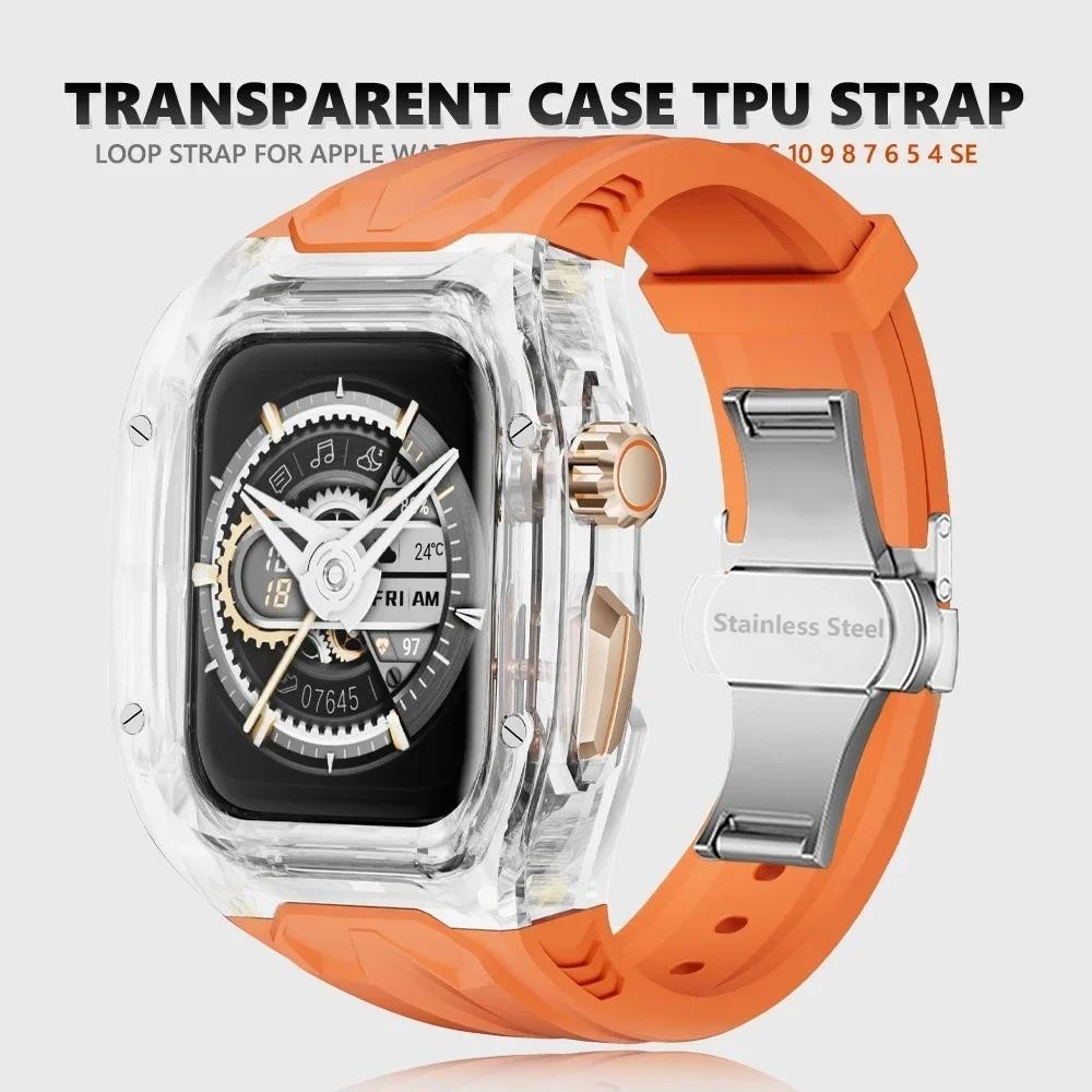 ♞改裝套件透明保護殼+tpu 錶帶兼容 Apple Watch Ultra 49mm 45mm 44mm iWatch