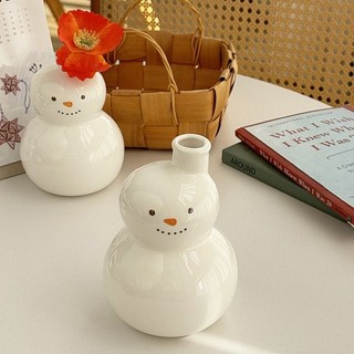 北歐冬日ins風陶瓷擺飾聖誕雪人創意插花花瓶