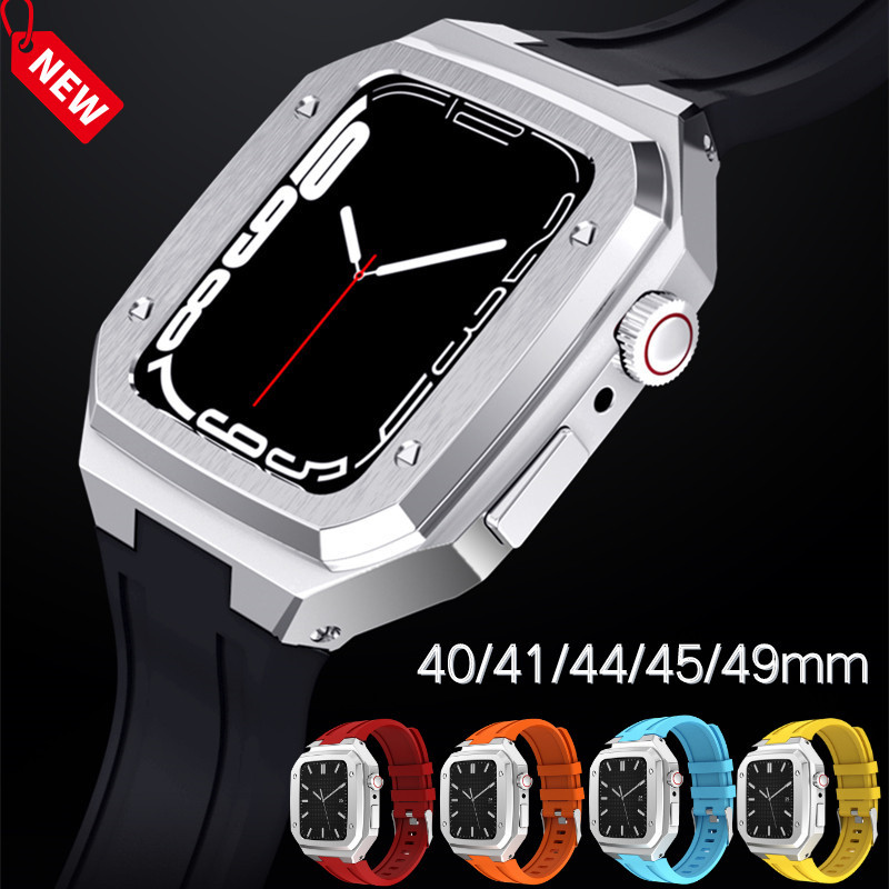 ♞,♘經典AP錶帶改裝 適用Apple Watch Ultra 49mm不鏽鋼錶殼 8代 7 6 5 4 se 40 4