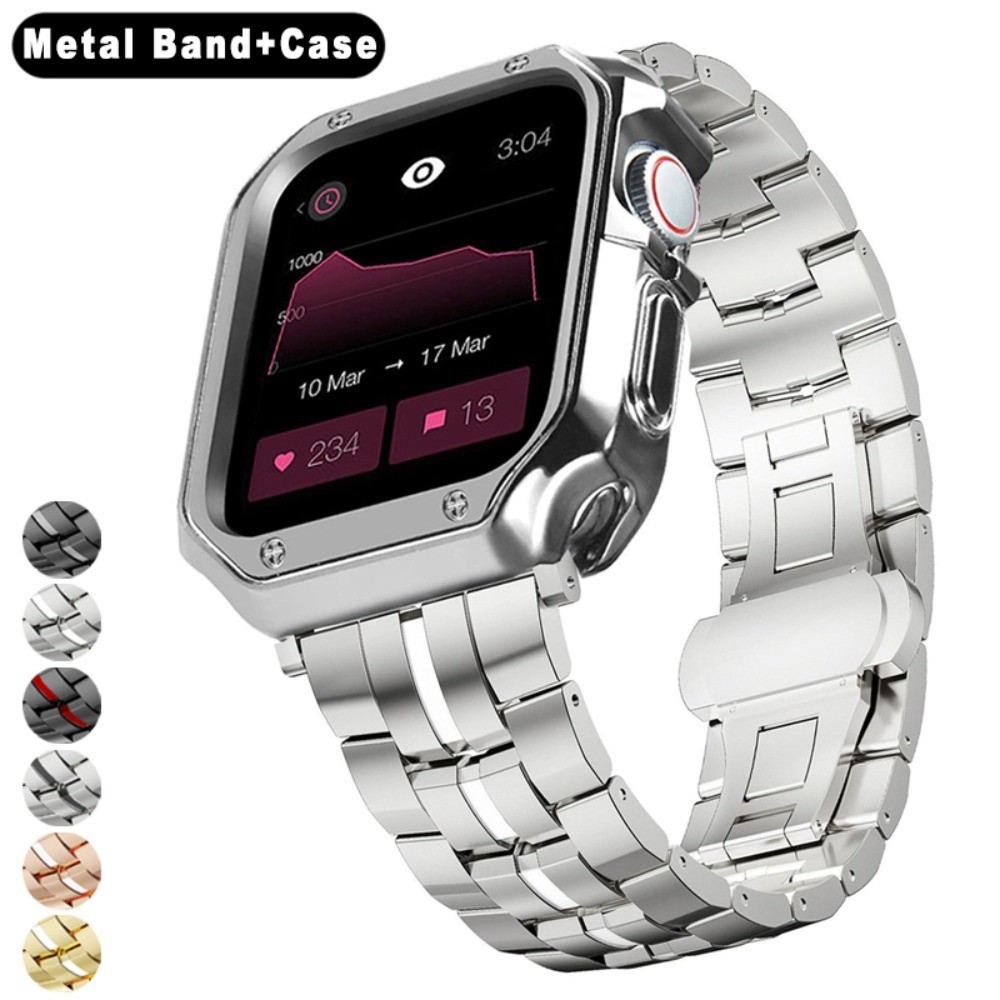♞不銹鋼錶帶+錶殼TPU保護套金屬蘋果錶帶 Apple Watch S8Ultra 8 7 6 SE 5 4 3 49