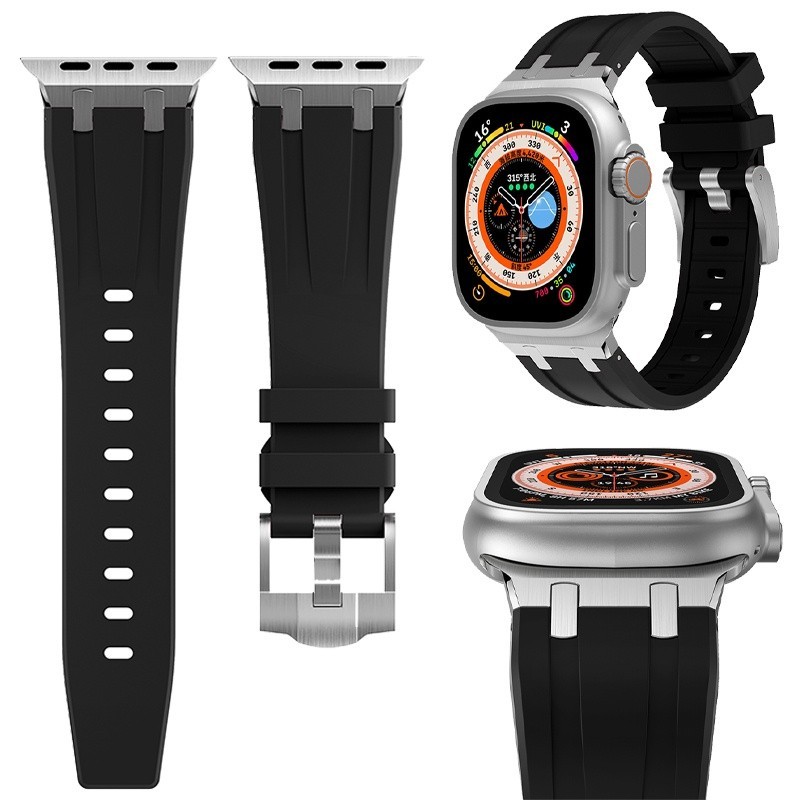 ♞,♘矽膠錶帶運動軟金屬手鍊錶帶適用於 Apple Watch Ultra 49 毫米 8 7 45 毫米 41 毫米