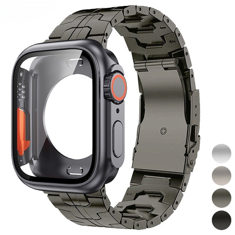 ♞,♘升級 Ultra 錶殼 + 鈦錶帶金屬錶帶手鍊兼容 Apple Watch 8 7 6 SE 5 4 44/45m