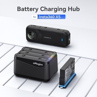 Ⓣ aMagisn Insta360 X5 電池充電器充電底座 Insta360 X4 電池充電站 3埠帶記憶卡槽