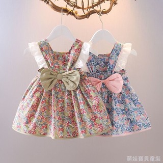 【73-110碼】夏季新品女童洛麗塔蝴蝶結連衣裙 女童蓬蓬裙 女童洋裝 女童公主裙 女童無袖背心裙 女童棉布吊帶裙碎花裙