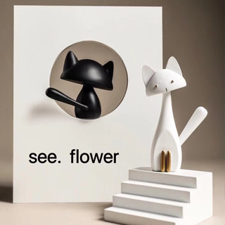 【SEE✿ FLOWER】貓咪動物樹脂擺件現代家居客廳桌面裝飾品樣板間兒童房擺設 簡約創意招財貓酒櫃擺件現代家居客廳電視