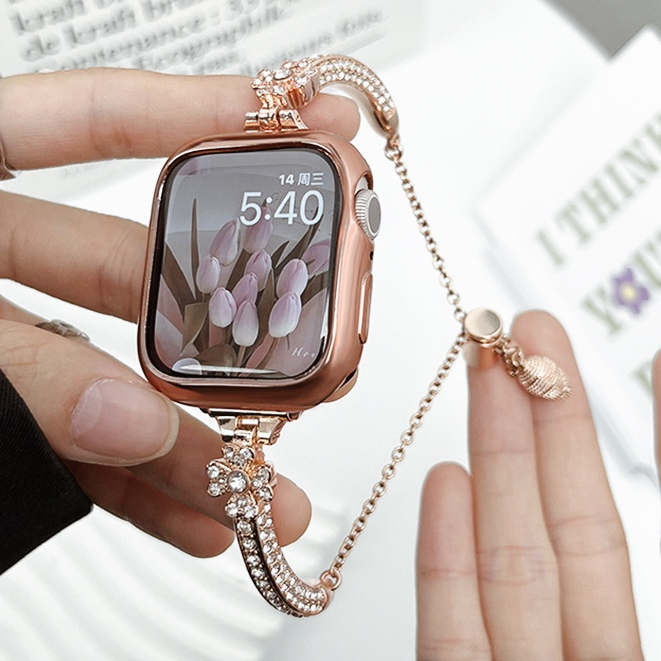 【新款】蘋果手錶Apple Watch 9代鑲鑽手鐲錶帶 iwatch 9 8 S7 6 SE代 女士錶帶 鑲鑽手煉錶帶