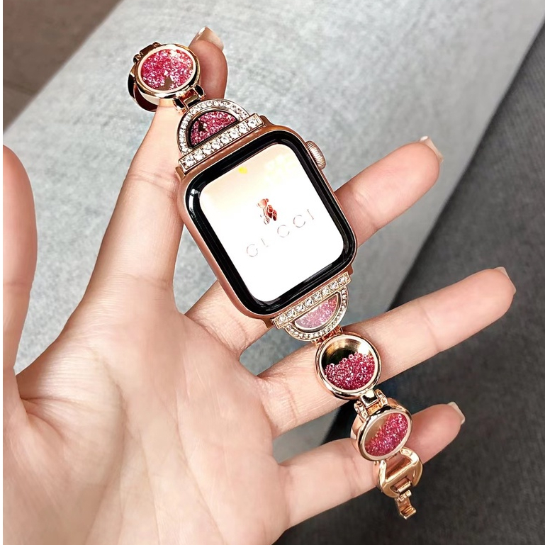 蘋果手錶Apple Watch 9代小香風錶帶 流沙錶帶 女士錶帶 iwatch S9 8 7 6 SE不銹鋼金屬錶帶