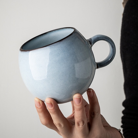 【500ml】大容量設計感球形陶瓷杯復古咖啡杯可微波馬克杯情侶喝水杯創意家用水杯