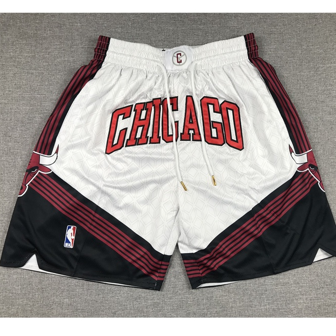 男式 2023NBA 短芝加哥公牛隊新賽季白色籃球短褲