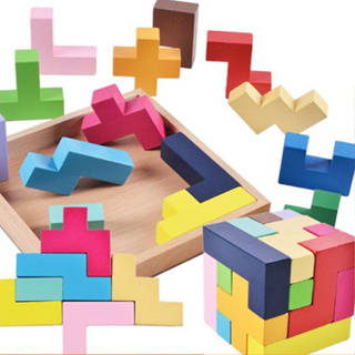 Familygongsi 木製俄羅斯智慧積木 百變拼圖 積木玩具 立體方塊解謎遊戲 益智力開發玩具 邏輯思維訓練玩具 親