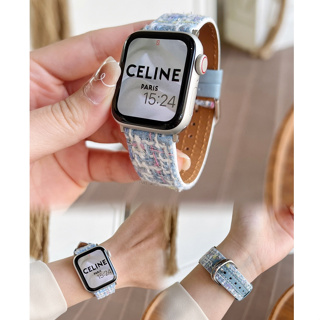 花彩毛絨 皮革錶帶 適用於 Apple Watch S8/Ultra/7/6/se2/4/3/2蘋果手錶錶帶
