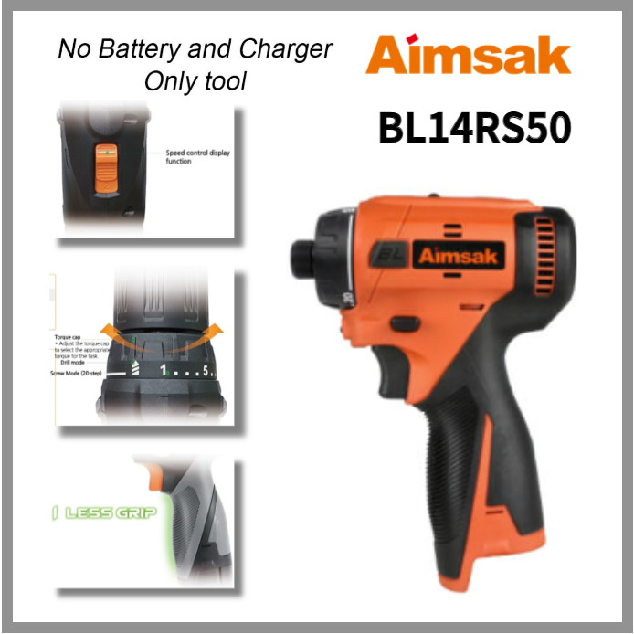 Aimsak 韓國 BL14RS50 無繩充電鑽驅動器 14.4V(無充電器,無電池)無刷電機 3 步電池電源皮帶夾 L