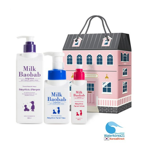 Milk baobab 嬰兒和兒童禮品套裝洗髮水 + 面部泡沫 + 面部乳液