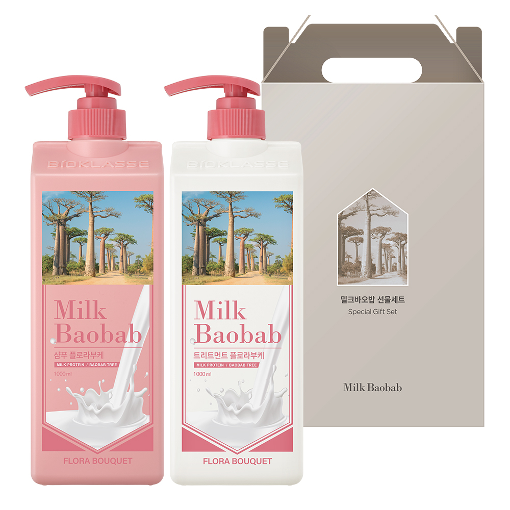 Milk Baobab Flora 花束頭髮 2 件套禮品套裝,牛奶 Baobab 洗髮水 1000ml,牛奶 Baob