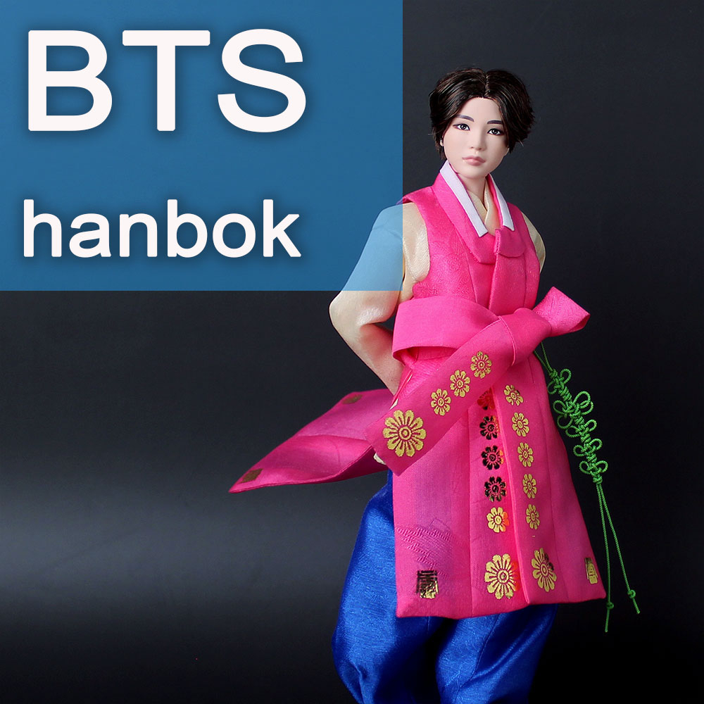 11寸娃娃裝韓服黃色上衣藍色褲子配粉色背心套裝韓國傳統服飾bts娃娃