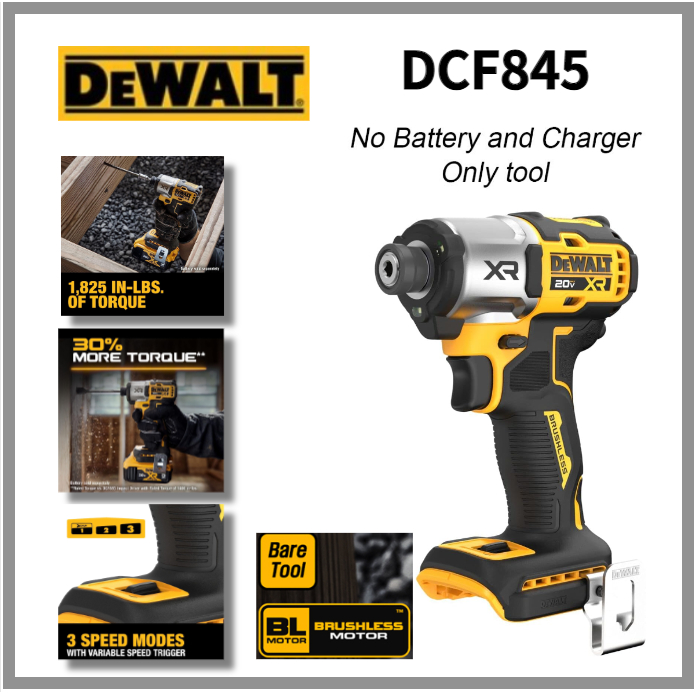 Dewalt DCF845 20V MAX XR 衝擊起子,無刷,1/4",僅 3 速,裸工具(無充電器,無電池)