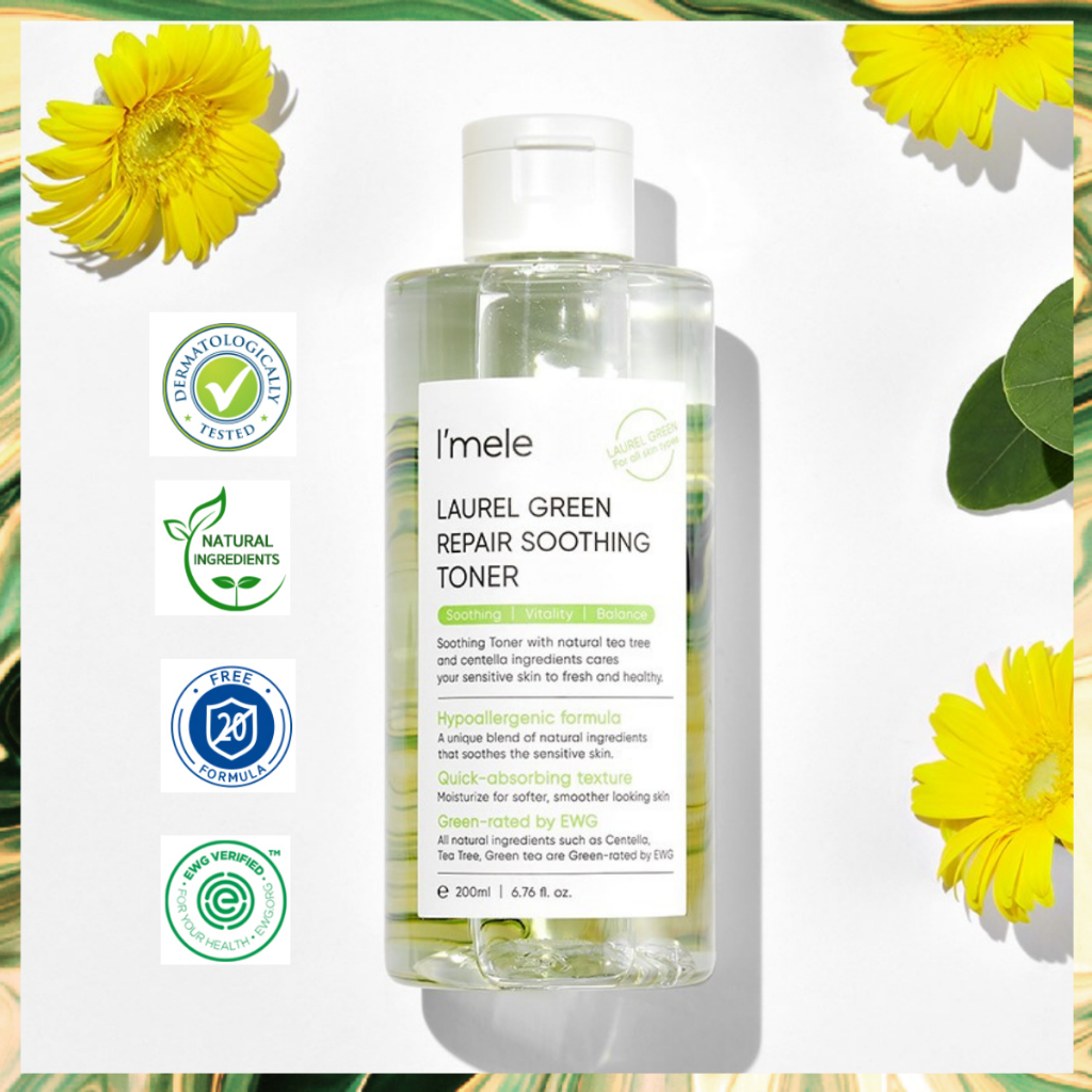 I'mele Laurel Green Repair 敏感肌膚舒緩爽膚水 - 含茶樹和虎草提取物的低過敏性 - 適用於乾