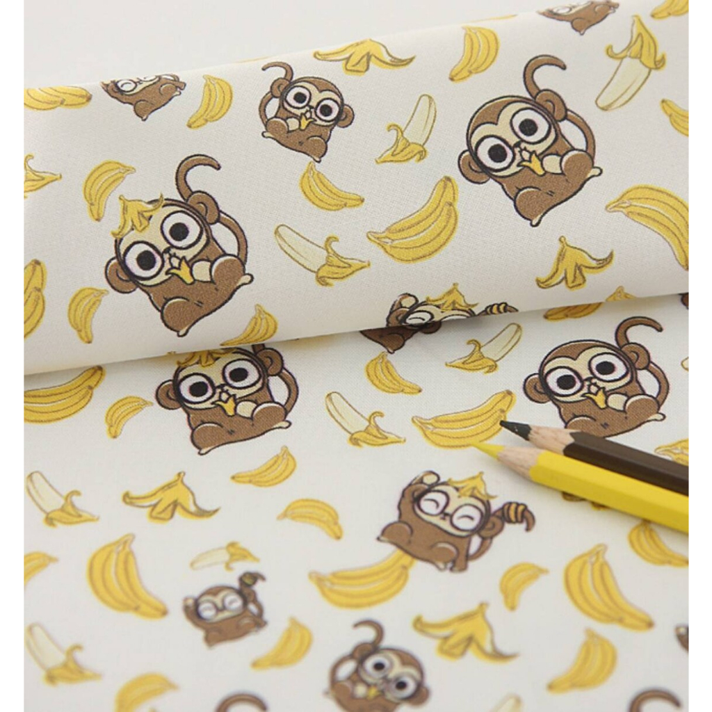 韓國布 水果布 香蕉 猴兒 吃香蕉的猴子 印花布 純綿 棉布 布料 拼布 手作材料 Monkey Banana