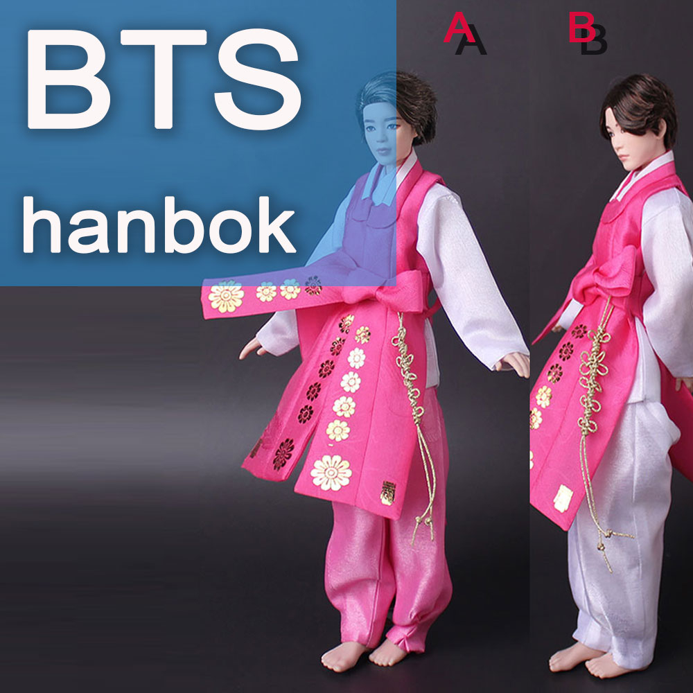韓服 11寸娃娃-白色上衣、粉色或白色褲子、粉色背心-韓國傳統bts玩具衣服