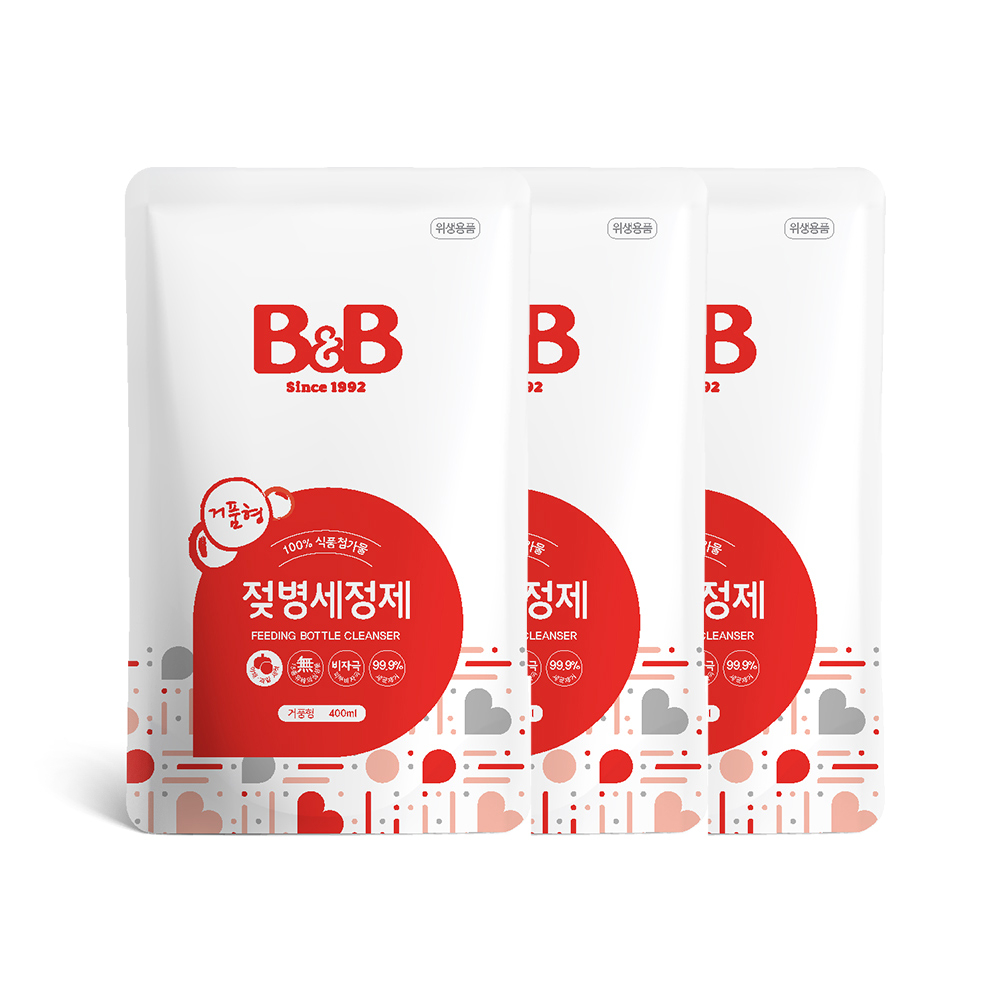 [B&amp;B] B&amp;b 嬰兒奶瓶清潔劑泡沫型補充裝 400ml x 3ea / B&amp;B 奶瓶清潔劑(氣泡型)來自韓國